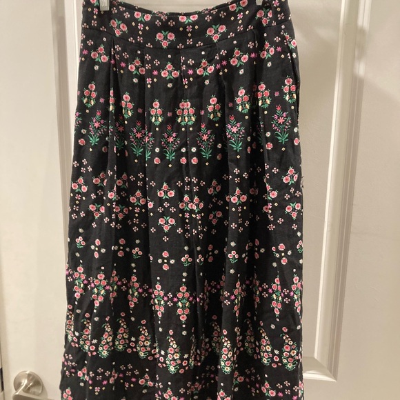 Ann Taylor Black Midi Skirt with Pink and Green Floral Design - Picture 1 of 5
